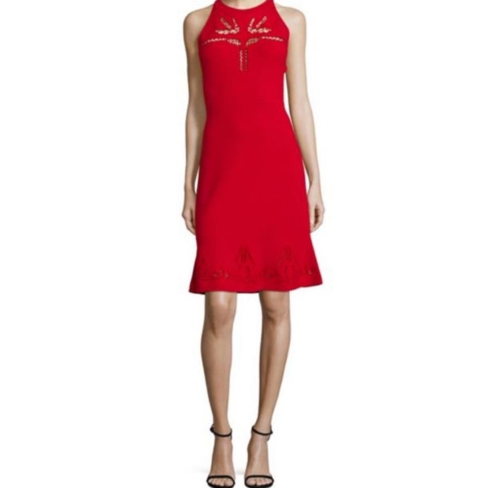 Elie Tahari Red Cocktail Dress (M-8) Woven Details